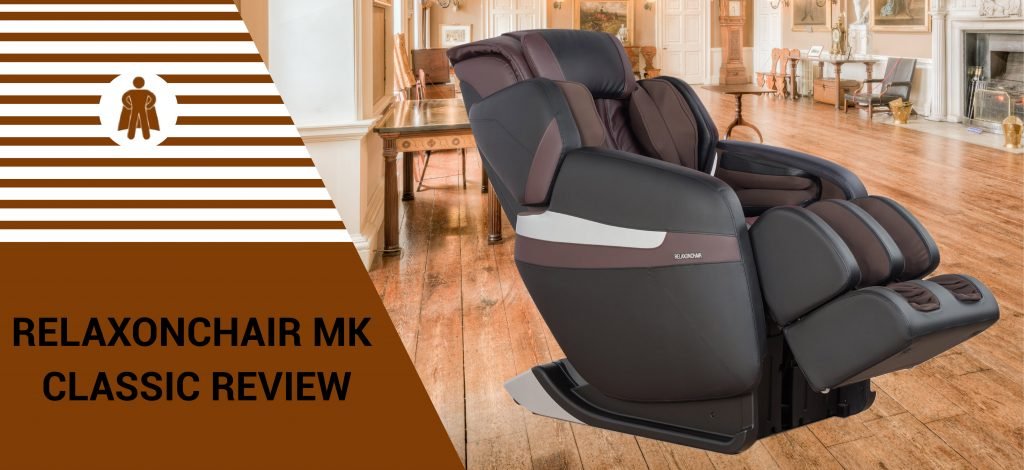 The RelaxonChair MK Classic massage chair sitting on the brown floor